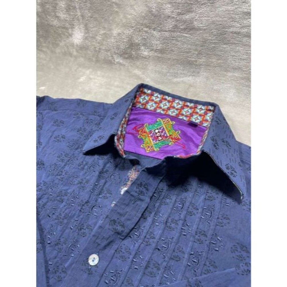 Robert Graham Button Down Shirt Men's XL Navy Blue Embroidered Long Sleeve